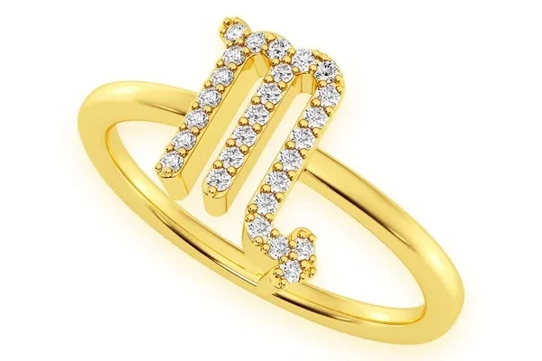 SCORPIO ZODIAC DIAMOND RING 14K SOLID GOLD 0.10CTW
