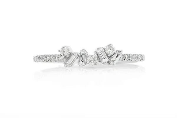 SCATTERED ROUND &amp; BAGUETTE DIAMOND RING 14K SOLID GOLD 0.25CTW