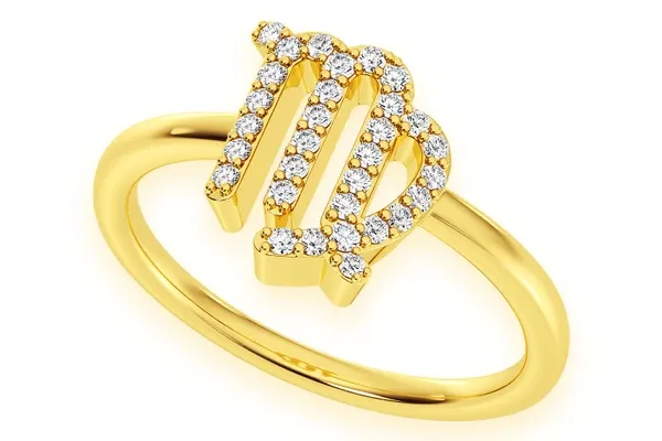 VIRGO ZODIAC DIAMOND RING 14K SOLID GOLD 0.15CTW