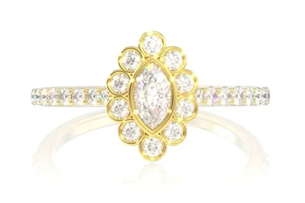 0.50CTW ANTIQUE INSPIRED MARQUISE HALO DIAMOND ENGAGEMENT RING - ALL NATURAL