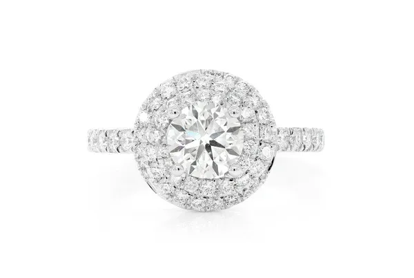 1.00CT ROUND SOLITAIRE - DOUBLE TWIST HALO -DIAMOND ENGAGEMENT RING - ALL NATURAL