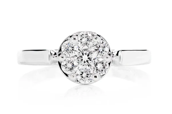 CATHEDRAL ROUND CLUSTER DIAMOND ENGAGEMENT RING 14 SOLID GOLD - ALL NATURAL - 0.50CTW