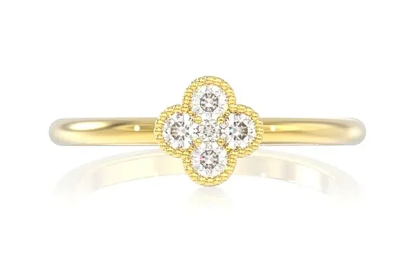 DIAMOND CLOVER RING 14K SOLID GOLD 0.25CTW