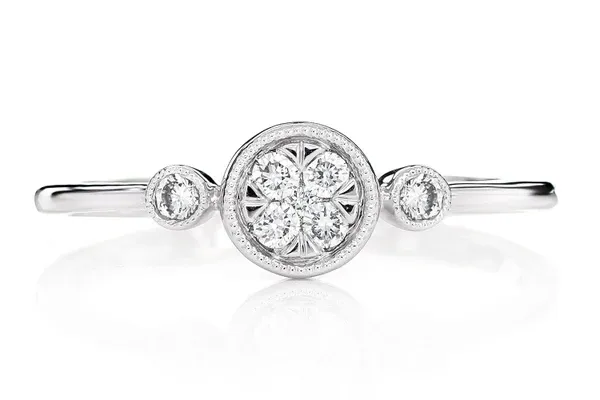 CLUSTER DIAMOND ENGAGEMENT RING 14K SOLID GOLD - ALL NATURAL - 0.12CTW