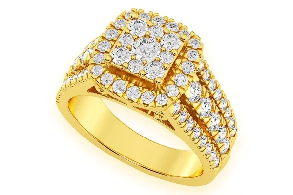 1.25CTW THREE ROW SQUARE COMP HALO - DIAMOND ENGAGEMENT RING - ALL NATURAL