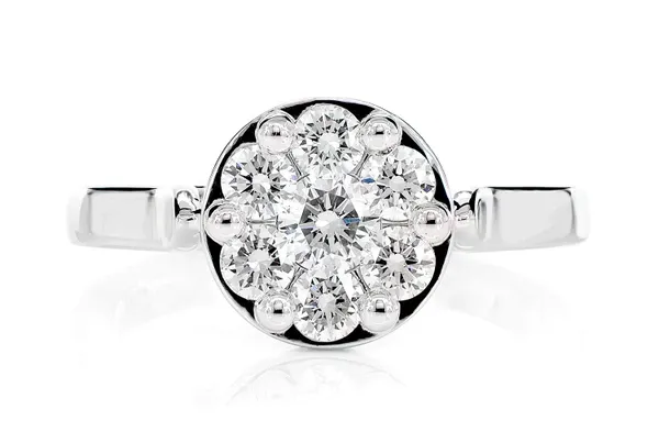 CATHEDRAL ROUND CLUSTER DIAMOND ENGAGEMENT RING 14 SOLID GOLD - ALL NATURAL - 0.75CTW