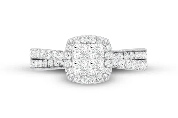 1.00CTW PRINCESS CUT HALO - DIAMOND ENGAGEMENT RING - ALL NATURAL