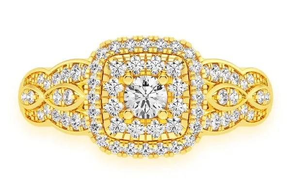 0.50CTW THREE LAYER SQUARE HALO - DIAMOND ENGAGEMENT RING - ALL NATURAL
