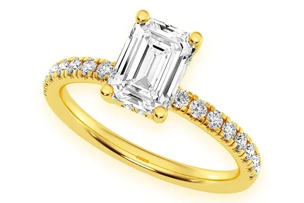 THINN - 1.00CT EMERALD SOLITAIRE CUT ONE ROW UNDER HALO DIAMOND RING 14K SOLID GOLD
