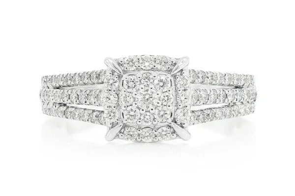 .50CTW - CLUSTER HALO 3 ROW BAND - DIAMOND ENGAGEMENT RING - ALL NATURAL