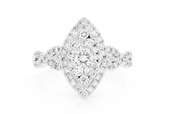 1.00CTW - ROUND MARQUISE HALO CLUSTER - DIAMOND ENGAGEMENT RING - ALL NATURAL