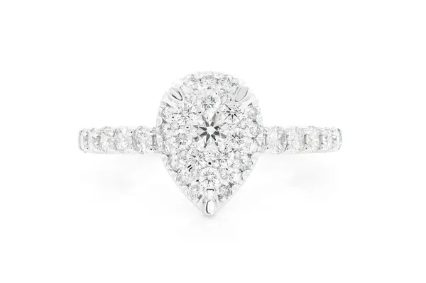 1.00CTW - PEAR CLUSTER HALO - DIAMOND ENGAGEMENT RING - ALL NATURAL