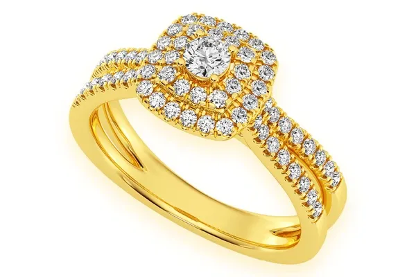 .45CTW - DOUBLE BAND THREE LAYER SQUARE - DIAMOND ENGAGEMENT RING - ALL NATURAL