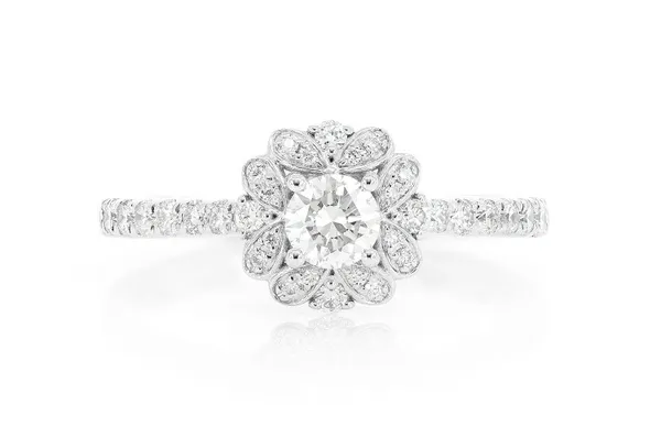 0.75CTW - ROUND FLORAL HALO - DIAMOND ENGAGEMENT RING - ALL NATURAL