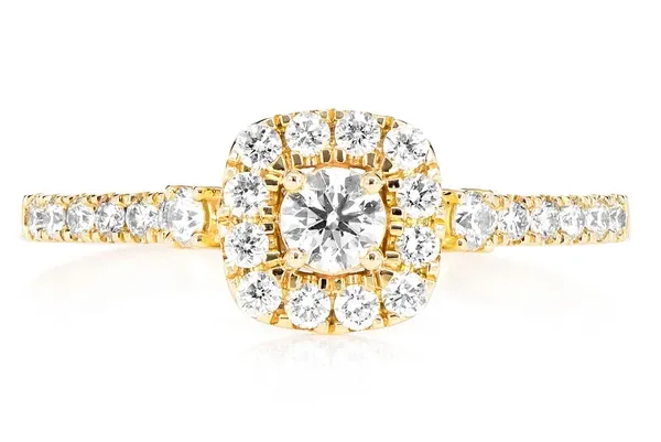 SINGLE BAND DIAMOND HALO ENGAGEMENT RING - ALL NATURAL - 14K SOLID GOLD - 1.00CTW