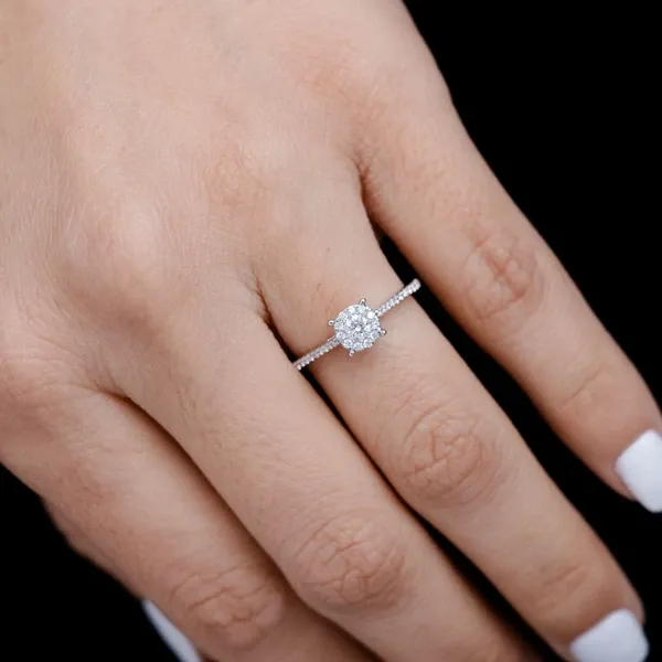 0.33CTW ROUND HALO CATHEDRAL - DIAMOND ENGAGEMENT RING - ALL NATURAL