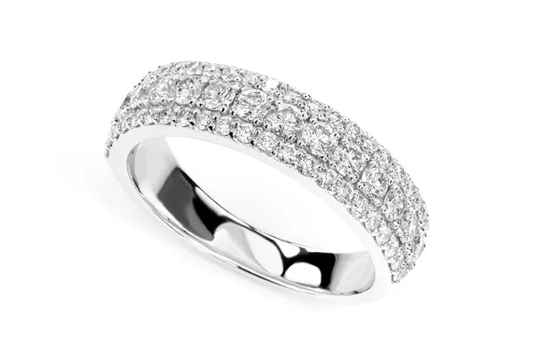 THREE ROW DIAMOND BAND RING 14K SOLID GOLD 1.50CTW