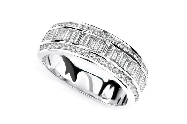 BAGUETTE ROUND DIAMOND STRAIGHT RING 14K SOLID GOLD 1.75CTW