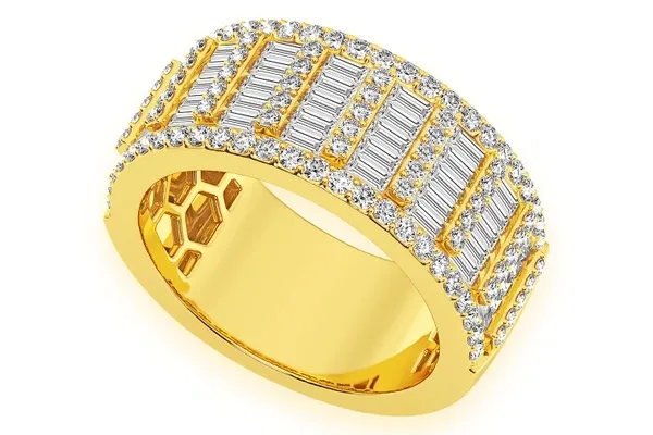 BAGUETTE ROUND BAR DIAMOND BAND 14K SOLID GOLD 2.25CTW