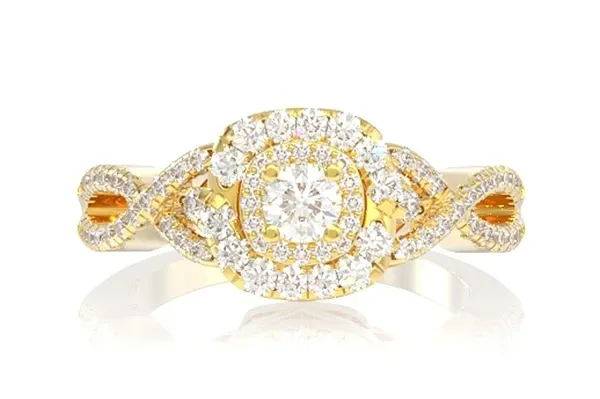 0.70CTW ROUND DIAMOND HALO CROSSOVER SHANK - DIAMOND ENGAGEMENT RING - ALL NATURAL