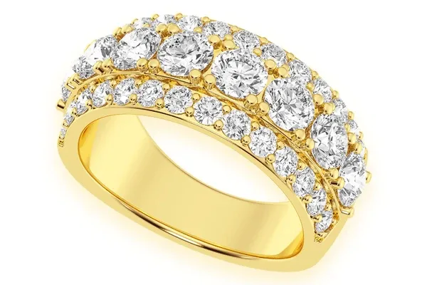 THREE ROW DIAMOND BAND 14K SOLID GOLD 3.75CTW
