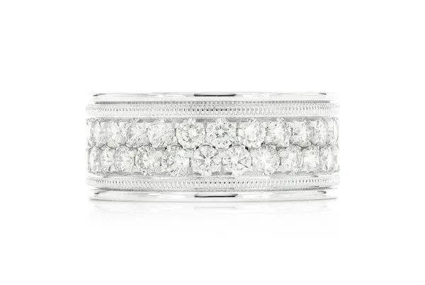 TWO ROW MILGRAIN DIAMOND BAND 14K SOLID GOLD 2.00CTW