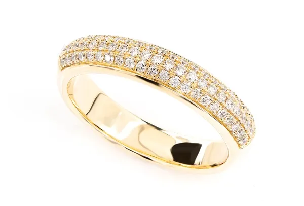 THREE ROW BUBBLY DIAMOND BAND RING 14K SOLID GOLD 0.33CTW