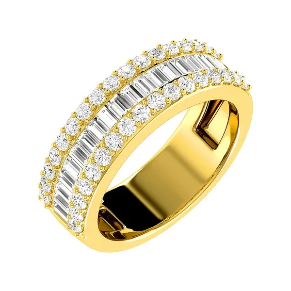 BORDER BAGUETTE &amp; ROUND DIAMOND RING 14K SOLID GOLD 1.20CTW