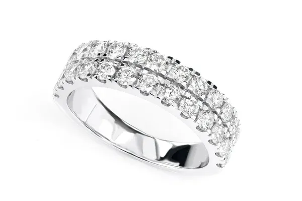 TWO ROW FRENCH SET DIAMOND BAND !4K SOLID GOLD 2.00CTW