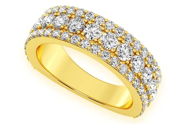 THREE ROW FLAT DIAMOND BAND 14K SOLID GOLD 1.40CTW