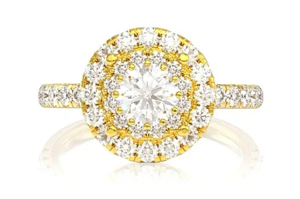 1.50CTW ROUND DOUBLE HALO SOLITAIRE - DIAMOND ENGAGEMENT RING - ALL NATURAL