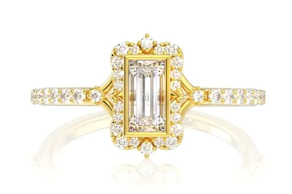 PORTRAIT STYLE BAGUETTE DIAMOND ENGAGEMENT RING 14K SOLID GOLD - ALL NATURAL - 0.50CTW