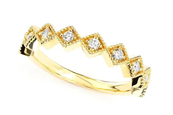 STACKABLE DIAMOND MILGRAIN BAND RING 14K SOLID GOLD 0.25CTW