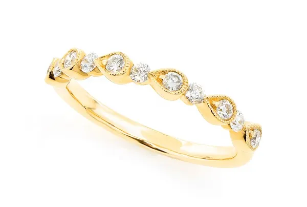 ROUND &amp; PEAR BEZEL STACKABLE DIAMOND BAND 14K SOLID GOLD 0.35CTW