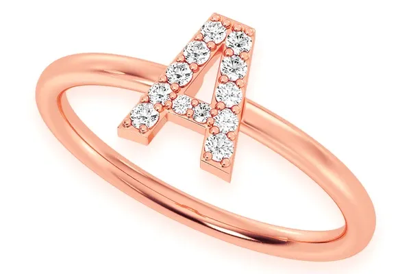 ALPHABET LETTER DIAMOND RING 14K SOLID GOLD 0.20CTW