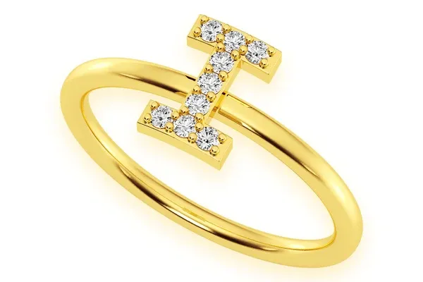 ALPHABET ANY LETTER DIAMOND RING 14K SOLID GOLD 0.05CTW