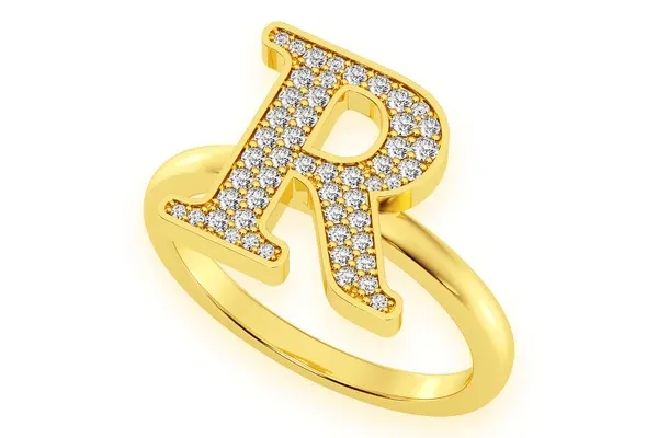 LETTER R DIAMOND RING 14K SOLID GOLD 0.50CTW