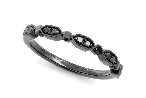 BLACK DIAMOND WEDDING BAND 14K SOLID GOLD BLACK PLATING 0.18CTW