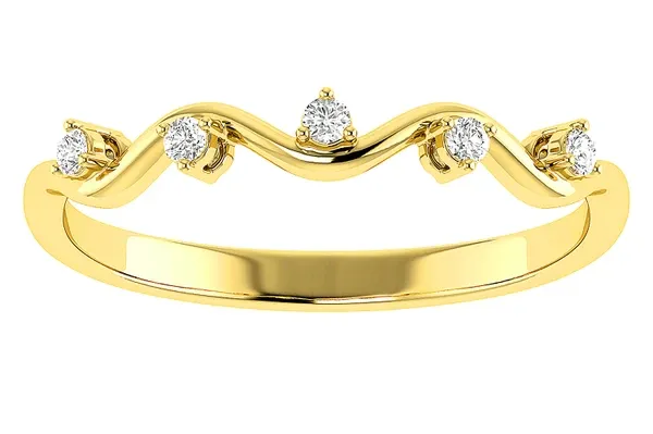 WAVY DIAMOND BAND RING 14K SOLID GOLD 0.06CTW