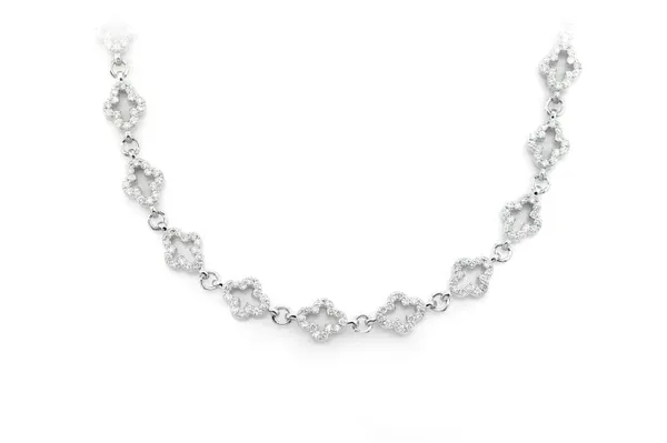 FLORAL CLOVER DIAMOND NECKLACE 14K SOLID GOLD 10.00CTW