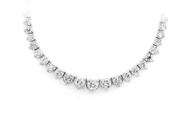 GRADUATED THREE-PRONG DIAMOND TENNIS NECKLACE 14K SOLID GOLD 15.65CTW