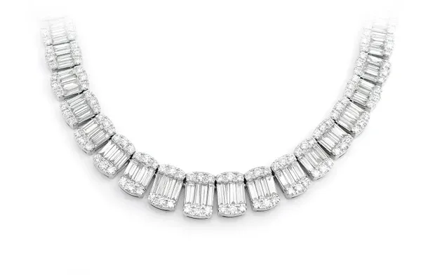 GRADUATED BAGUETTE OVAL LINK DIAMOND NECKLACE 14K SOLID GOLD 31.35CTW