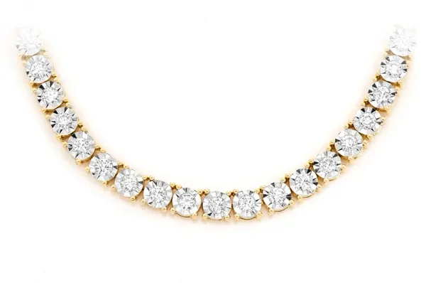 12PT MIRACLE SET DIAMOND TENNIS NECKLACE 14K SOLID GOLD 12.00CTW