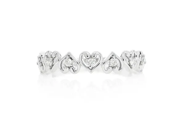 HEART LINK DIAMOND RING 14K SOLID GOLD 0.10CTW