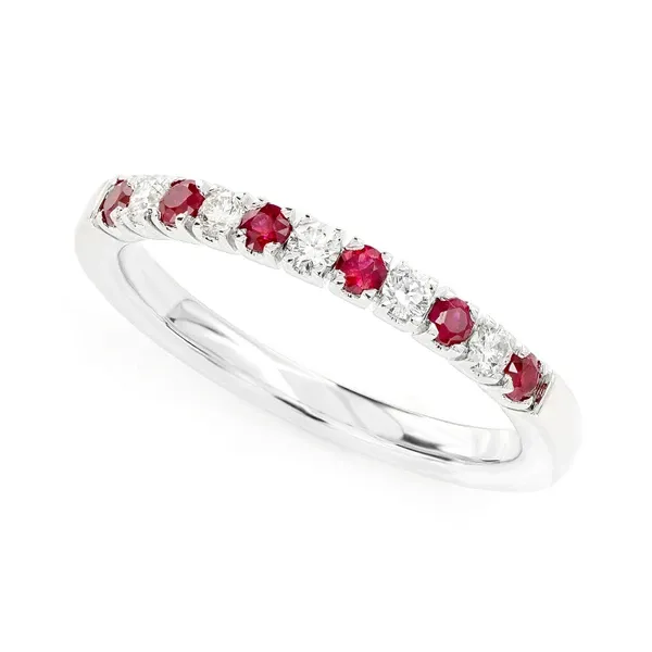 RUBY AND DIAMOND ALTERNATING BAND RING 14K SOLID GOLD 0.38CTW