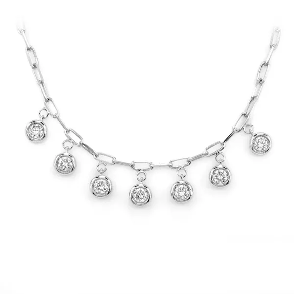 SEVEN STATION ROUND BEZEL DIAMOND STATION NECKLACE 14K SOLID GOLD 0.50CTW