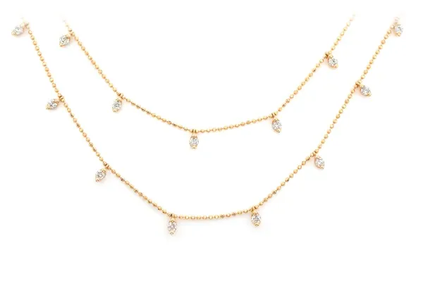 DOUBLE LAYER DIAMOND DROPLET NECKLACE 14K SOLID GOLD 0.90CTW