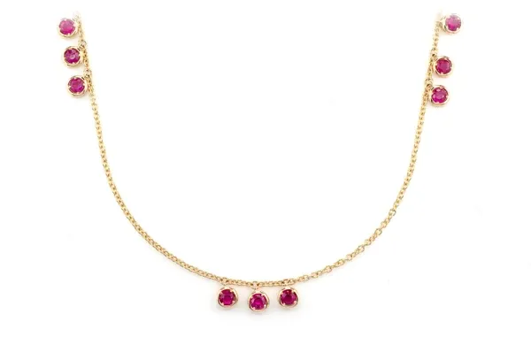 RUBY DROP DANGLE STATION NECKLACE 14K SOLID GOLD 0.90CTW