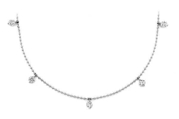 7 STONE PRONG SET DIAMOND DANGLE STATION NECKLACE 14K SOLID GOLD 0.85CTW