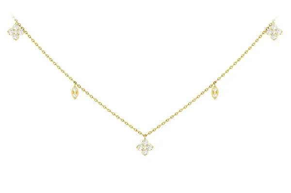 CLOVER DIAMOND STATION NECKLACE 14K SOLID GOLD 0.25CTW